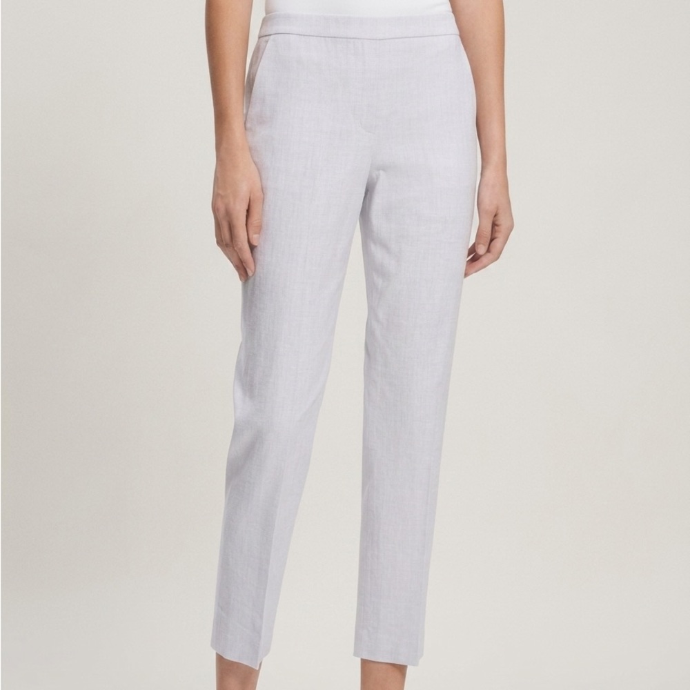 Theory Treeca Pull-On Pant Pearl Sharkskin Crunch Linen Blend Size 2 NWT